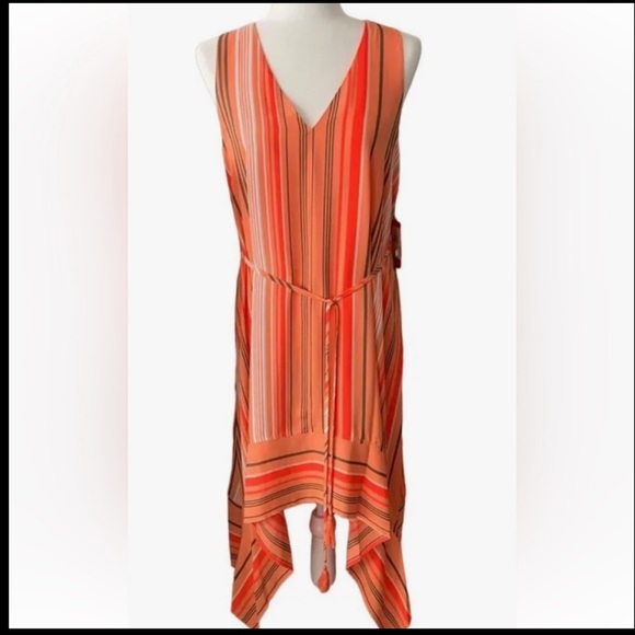 Vince Camuto Beautiful Fall Oranges Asymmetrical Tunic Striped Lined Dress XS/TP - Picture 14 of 16